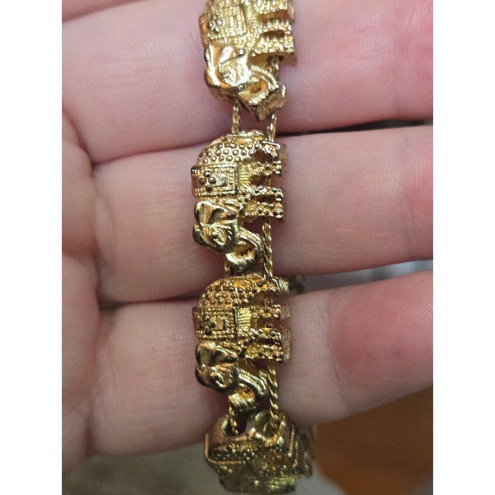 Goldtone Elephant Slide Bracelet Vintage - Picture 2 of 6